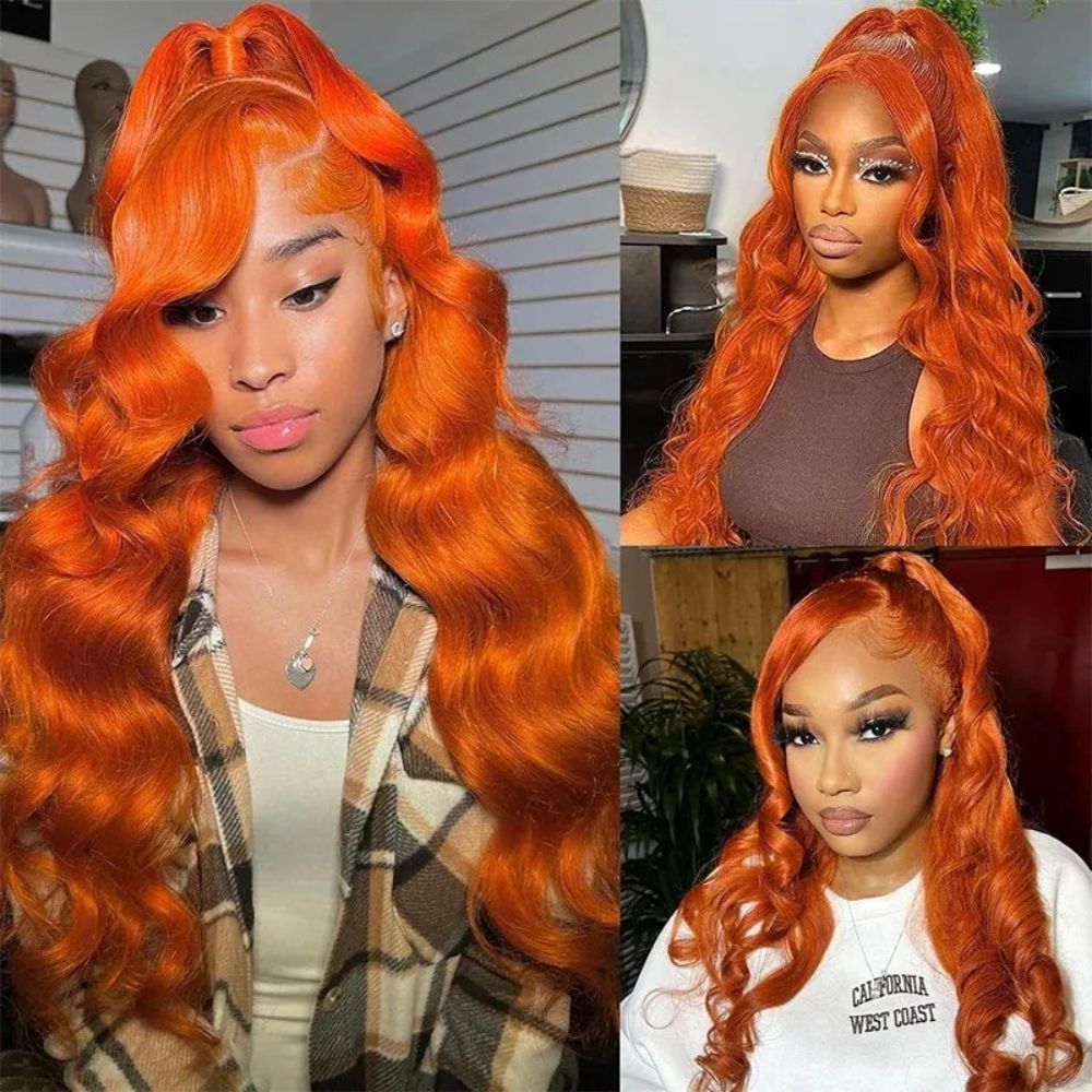Long Wavy Orange Ginger Red Lace Front Wig - product detail 4