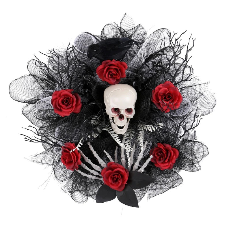 Halloween Garland Red Rose Skull Front Door Wreath - product detail 3