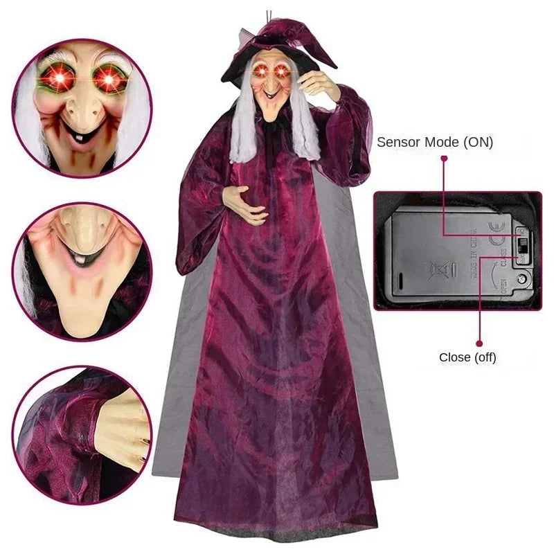 Animated Halloween Witch Decor with Sound and Glowing Eyes - product detail 3