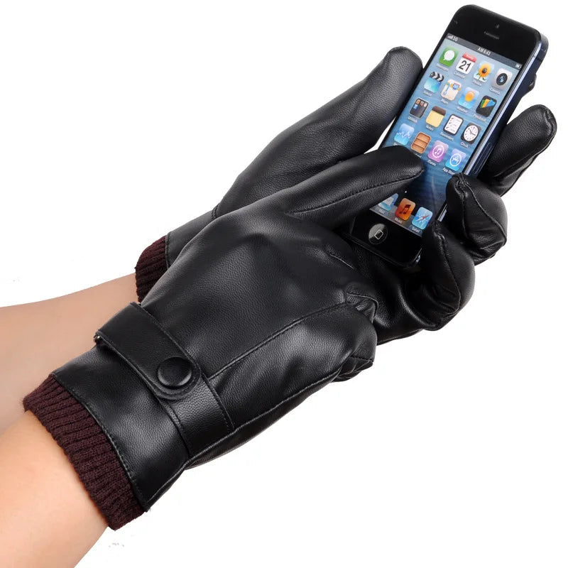 Touch Screen Men's Leather Gloves for Winter - product detail 4