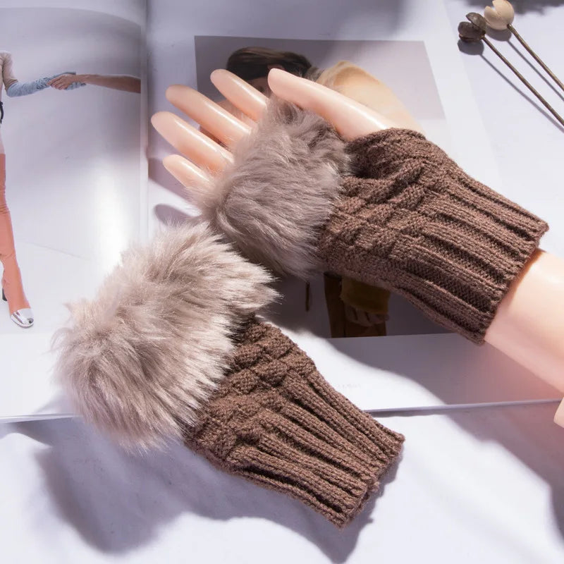 Faux Fur Fingerless Winter Gloves Hand Warmer - product detail 5