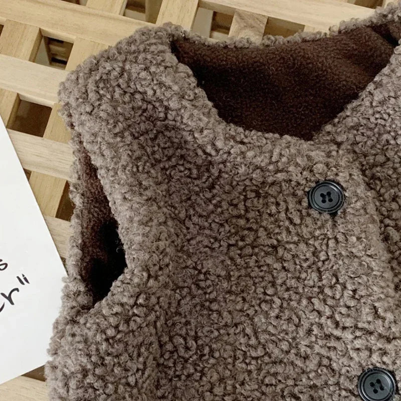 Kids Lamb Wool Winter Waist Coat - product detail 5