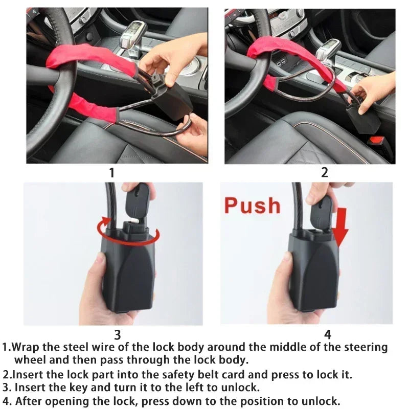 Universal Car Steering Wheel Lock with Seat Belt Security - product detail 2