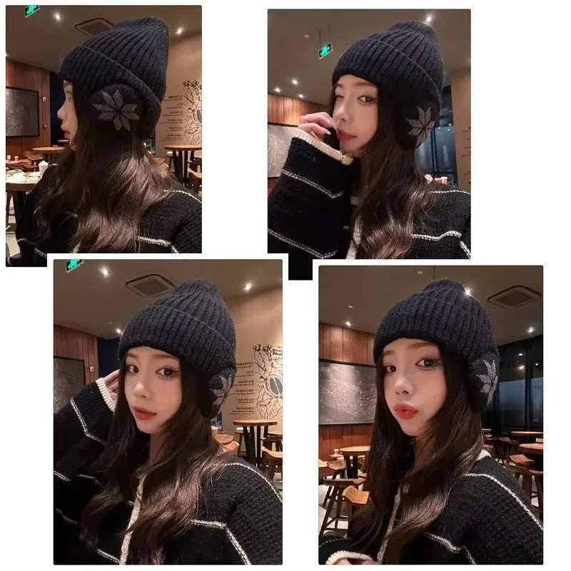 Unisex Winter Knit Beanie with Ear Protection - product detail 3