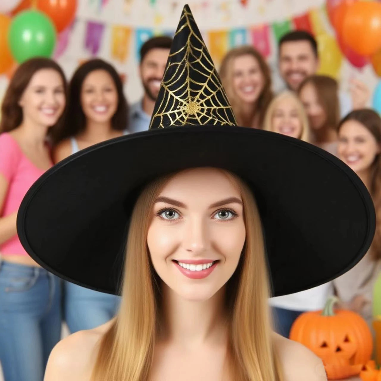 Colorful Spider Web Witch Hat Halloween Costume - product detail 2