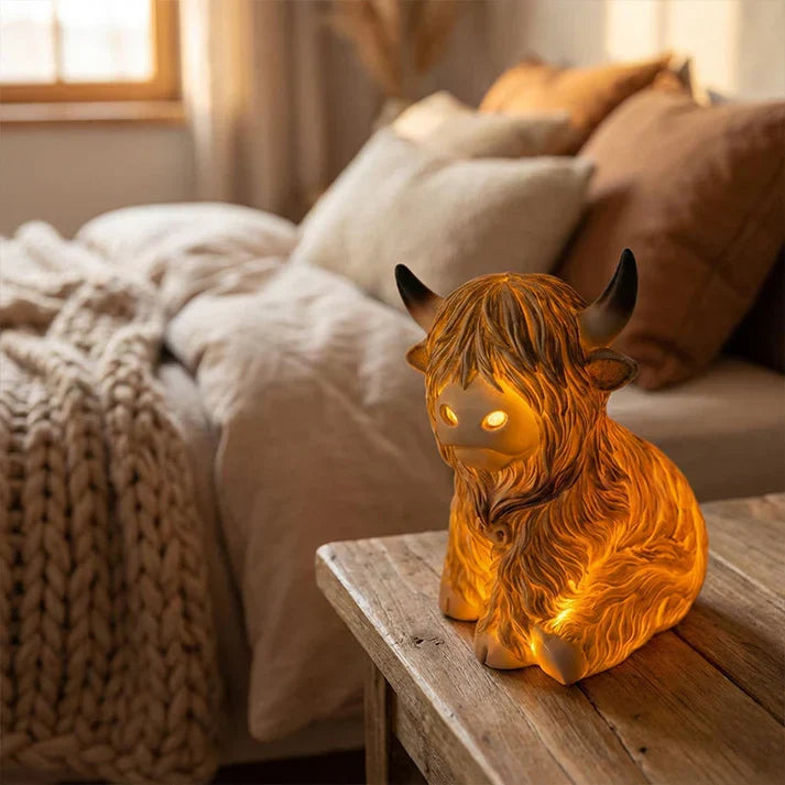 Highland Cow Resin Night Light – Warm Amber Glow & Decorative Lamp