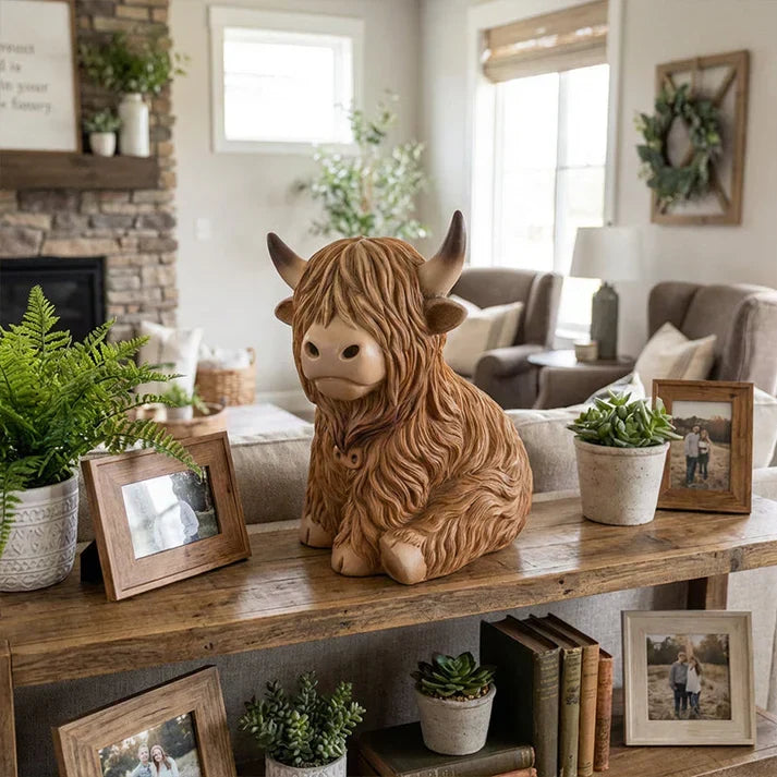 Highland Cow Resin Night Light – Warm Amber Glow & Decorative Lamp