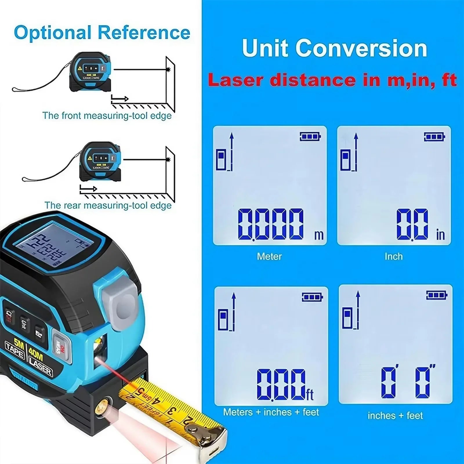 3-In-1 Laser Tape Measure 40/60M Meters Infrared - product image 6