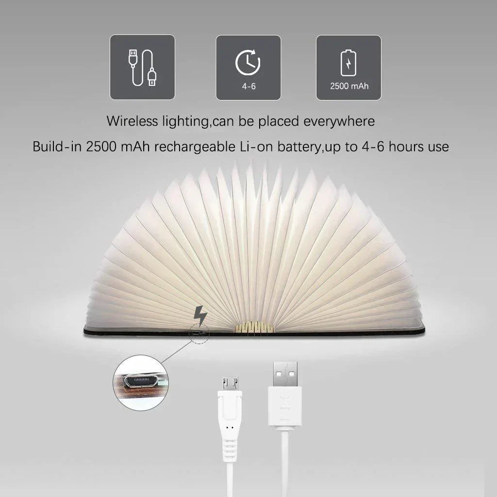 Luz nocturna LED decorativa en forma de libro recargable por USB