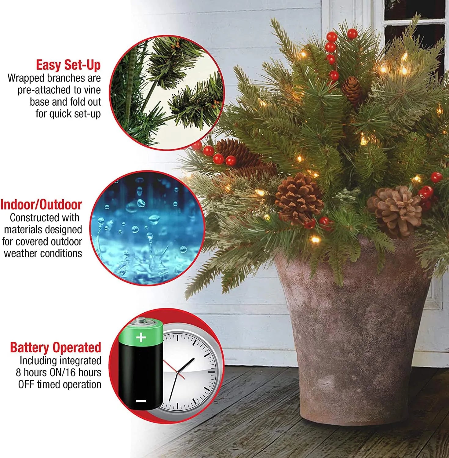 Pre-lit Artificial Christmas Tree Feel Real Urn Filler - product image 6