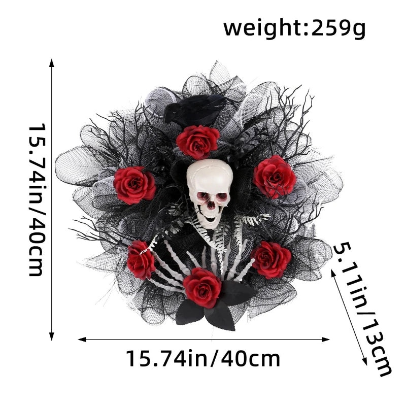 Halloween Garland Red Rose Skull Front Door Wreath - product detail 4
