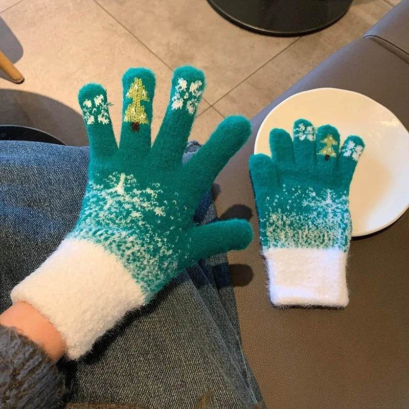 Festive Fleece Lined Knit Fingerless Gloves - product detail 7