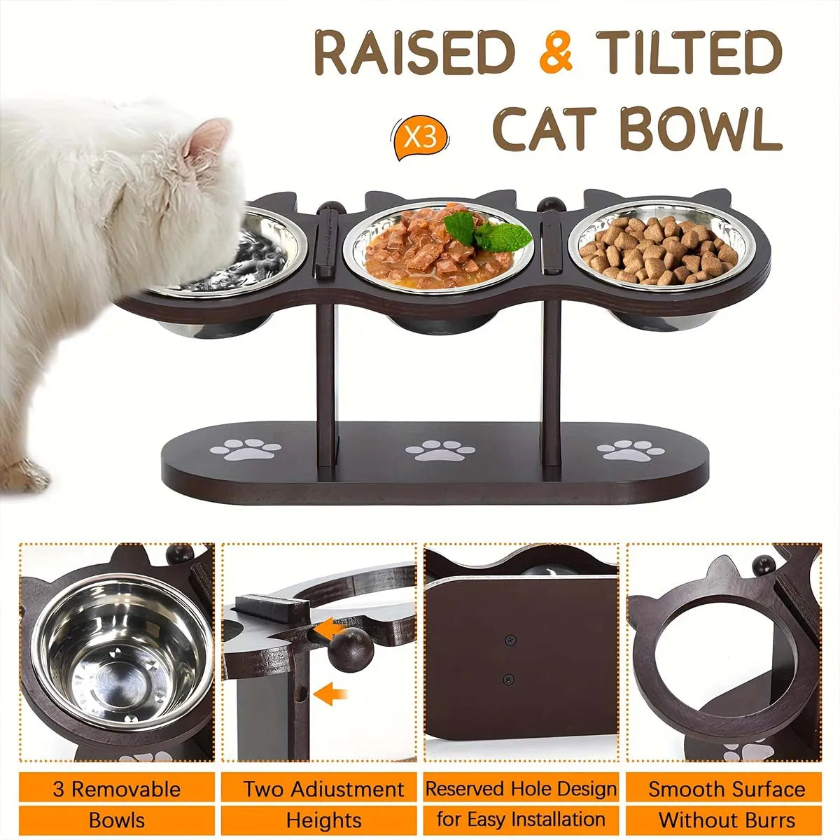 Elevated Cat Bowl with 3 Stainless Steel Dishes - product detail 2