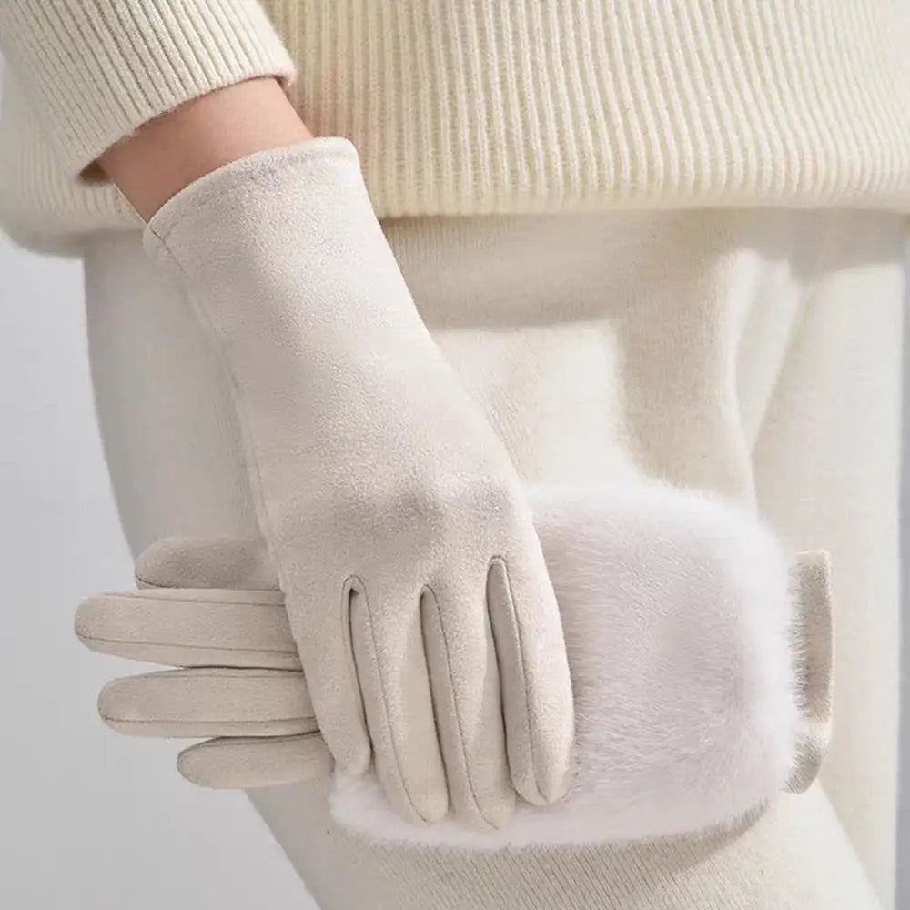 Suede Rabbit Fur Touch Screen Winter Gloves - product detail 4