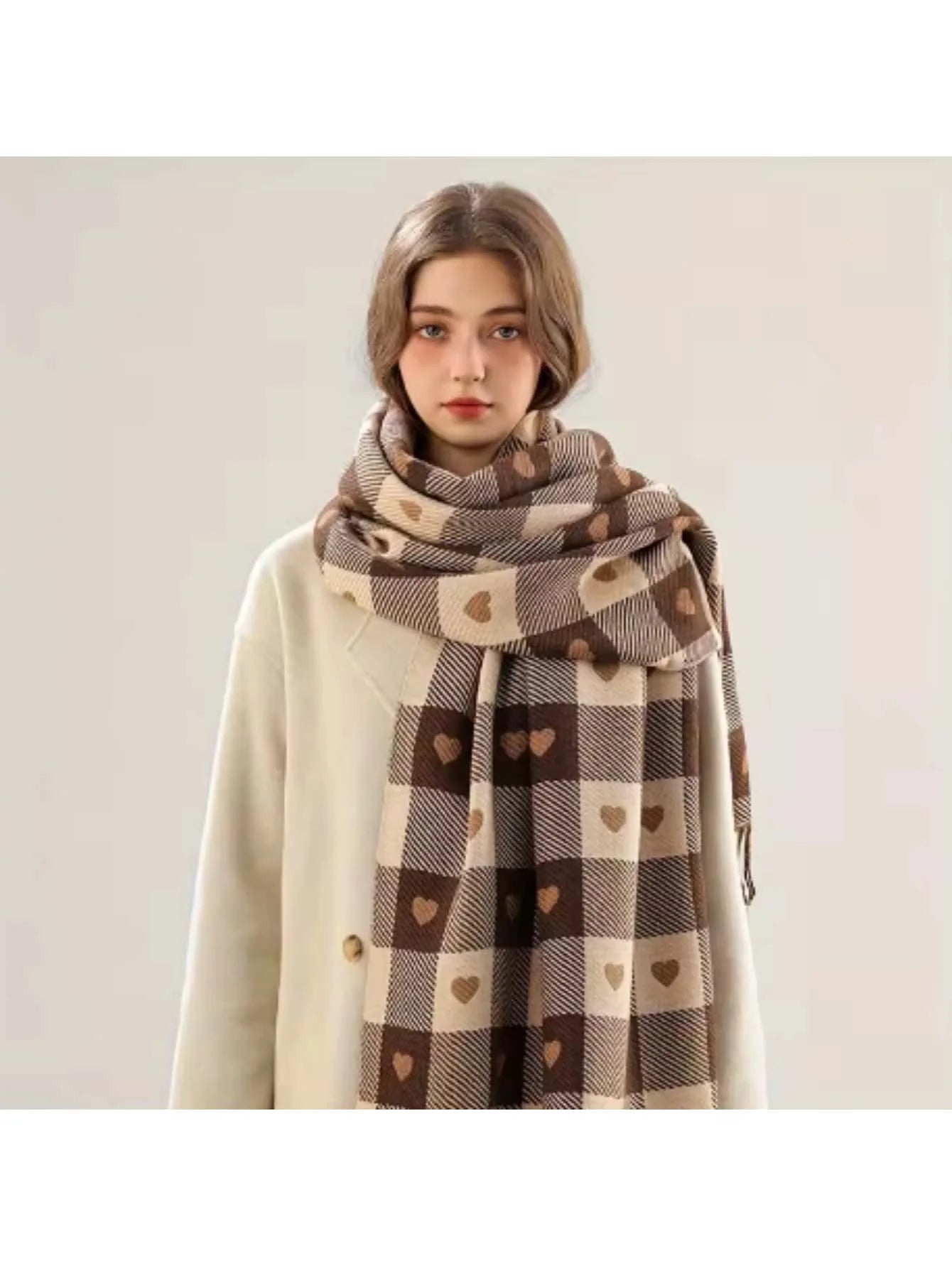 Cozy Checkered Winter Scarf Shawl - product detail 6