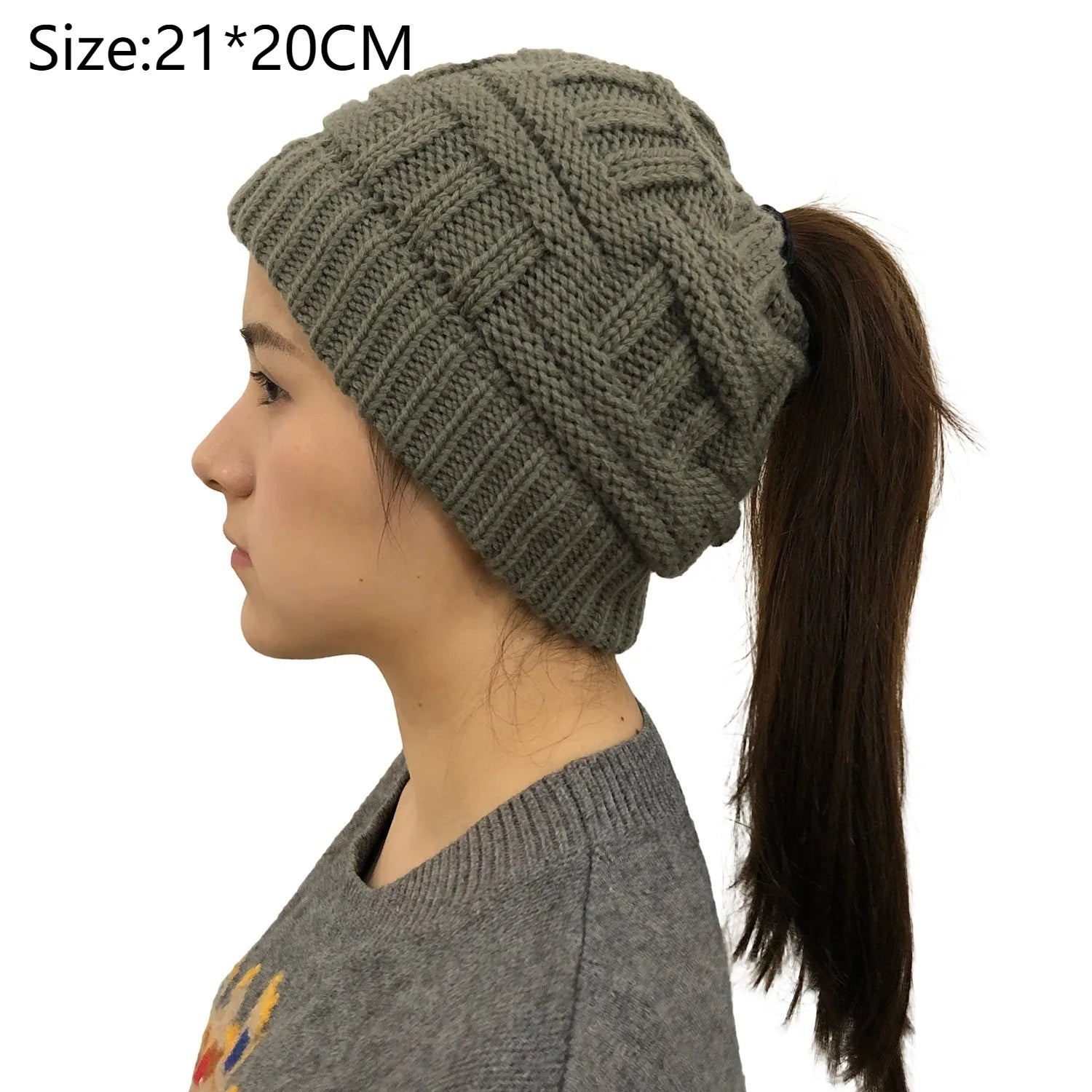 Women Winter Knit Beanie Ponytail Knit Hat - product detail 4