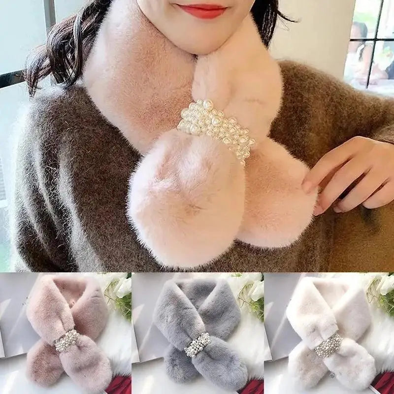 Luxury Faux Fur Pearl Winter Scarf - product detail 3