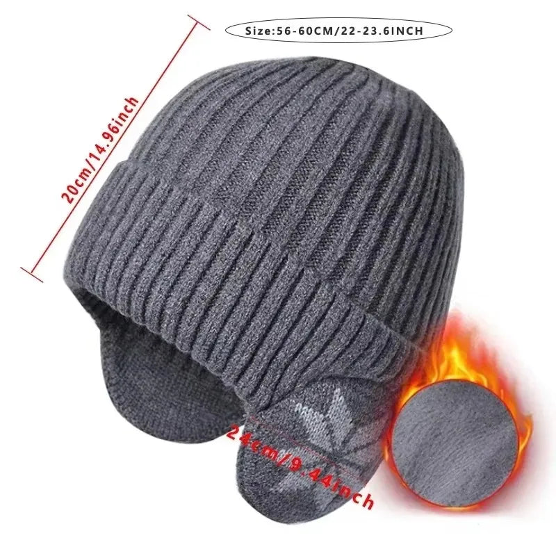 Unisex Winter Knit Beanie with Ear Protection - product detail 4