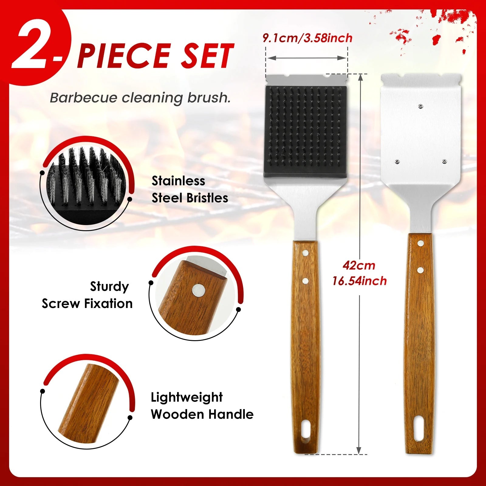 Long Handle Barbecue Grill Brush with Scraper - product detail 4