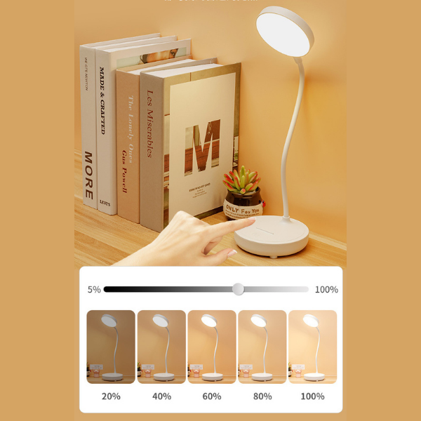 Lámpara de escritorio LED con brillo ajustable y cuello flexible