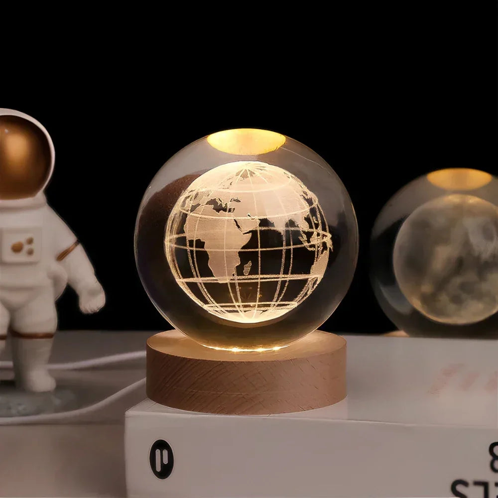 Lámpara nocturna de esfera de cristal LED con exhibición cósmica 3D de planetas
