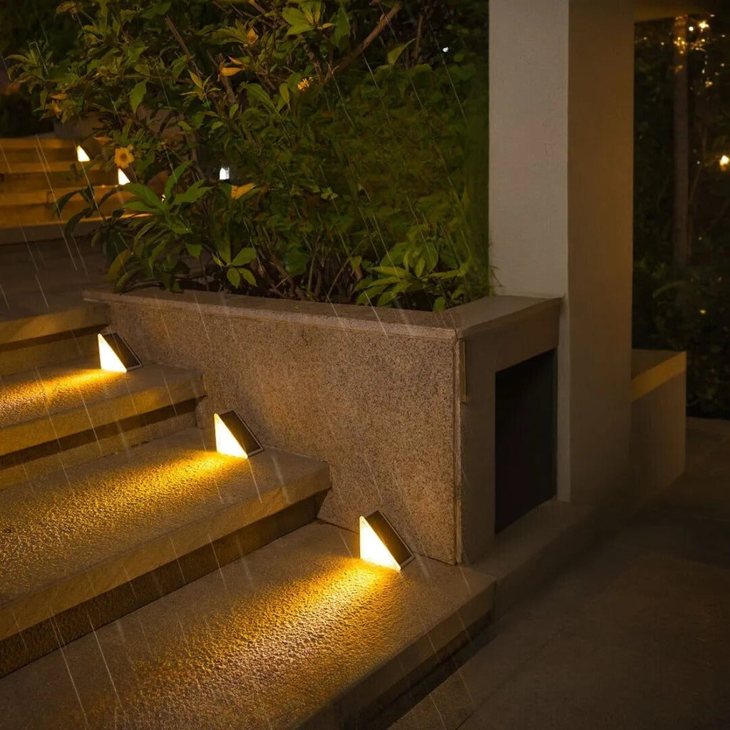 Luces solares para escalones exteriores, impermeables, duraderas y con brillo ambiental