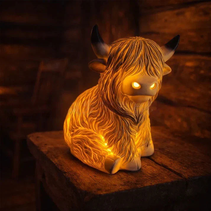 Highland Cow Resin Night Light – Warm Amber Glow & Decorative Lamp