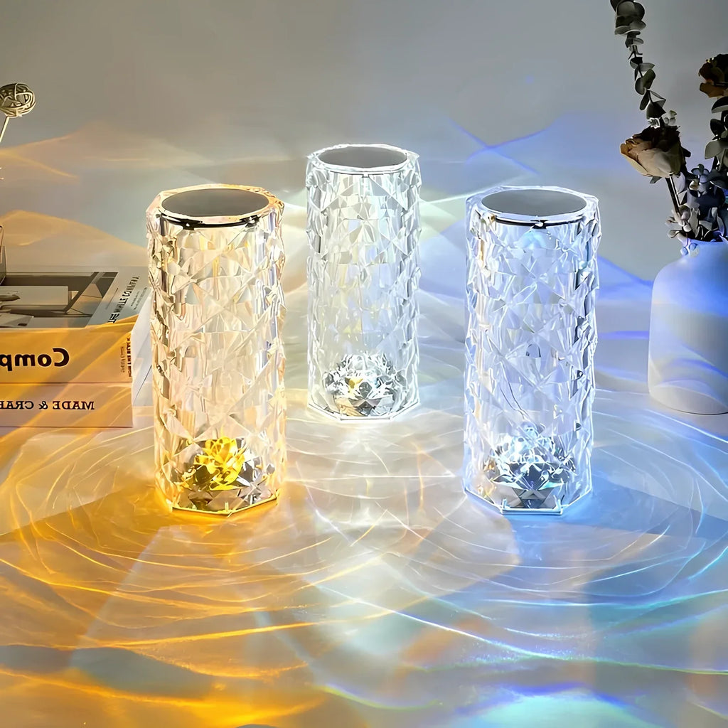 Lámpara LED de cristal elegante con 16 opciones de color y control remoto