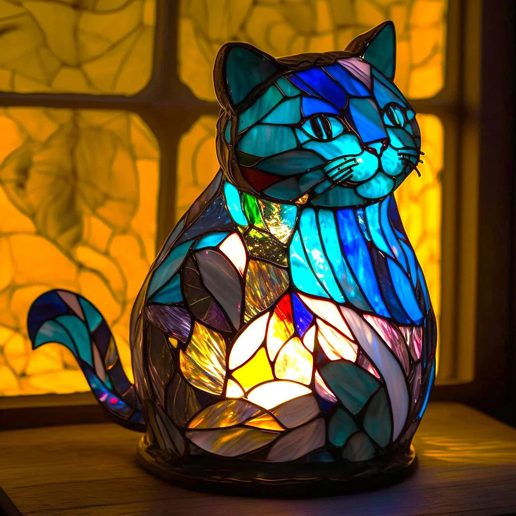 Lámpara de mesa de vidrio teñido con luz decorativa de animal
