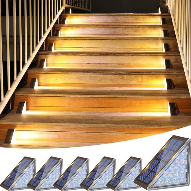 Luces solares para escalones exteriores, impermeables, duraderas y con brillo ambiental
