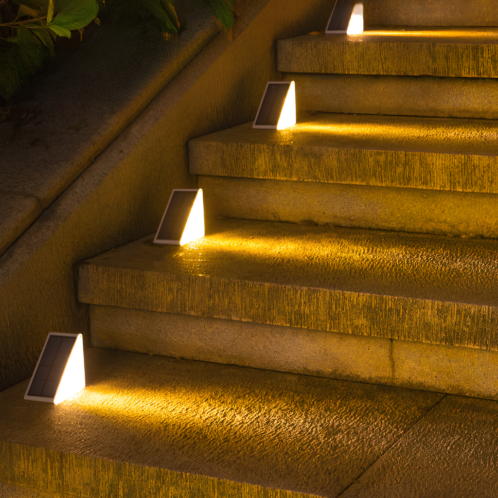 Luces solares para escalones exteriores, impermeables, duraderas y con brillo ambiental