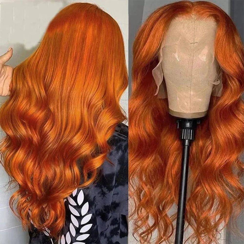 Long Wavy Orange Ginger Red Lace Front Wig - product detail 5