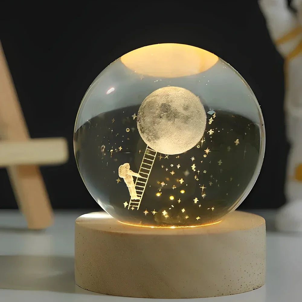 Lámpara nocturna de esfera de cristal LED con exhibición cósmica 3D de planetas