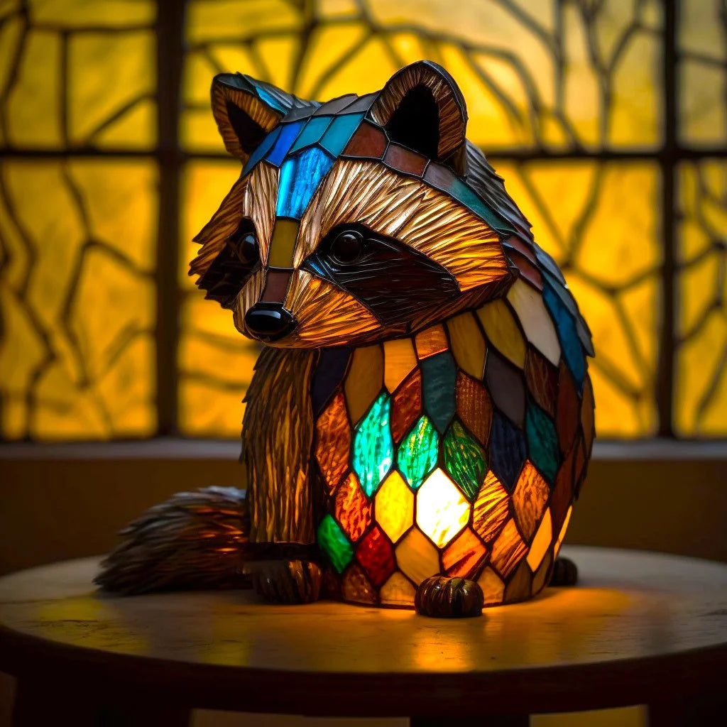 Lámpara de mesa de vidrio teñido con luz decorativa de animal