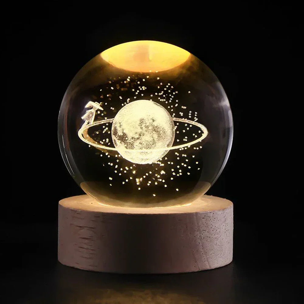 Lámpara nocturna de esfera de cristal LED con exhibición cósmica 3D de planetas