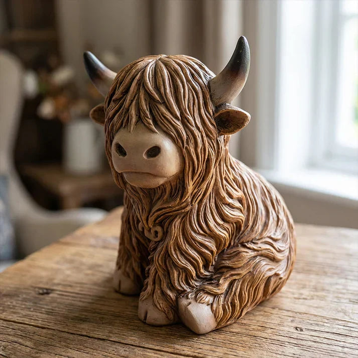 Highland Cow Resin Night Light – Warm Amber Glow & Decorative Lamp