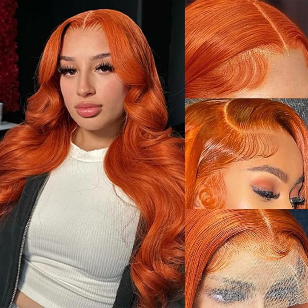 Long Wavy Orange Ginger Red Lace Front Wig - product detail 6