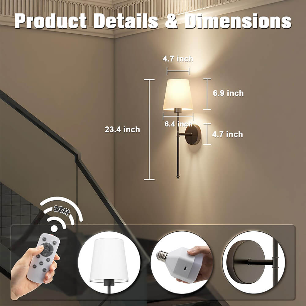 Wireless Fabric Wall Light (SET OF 2 + 2 BULBS FREE) - product image 6