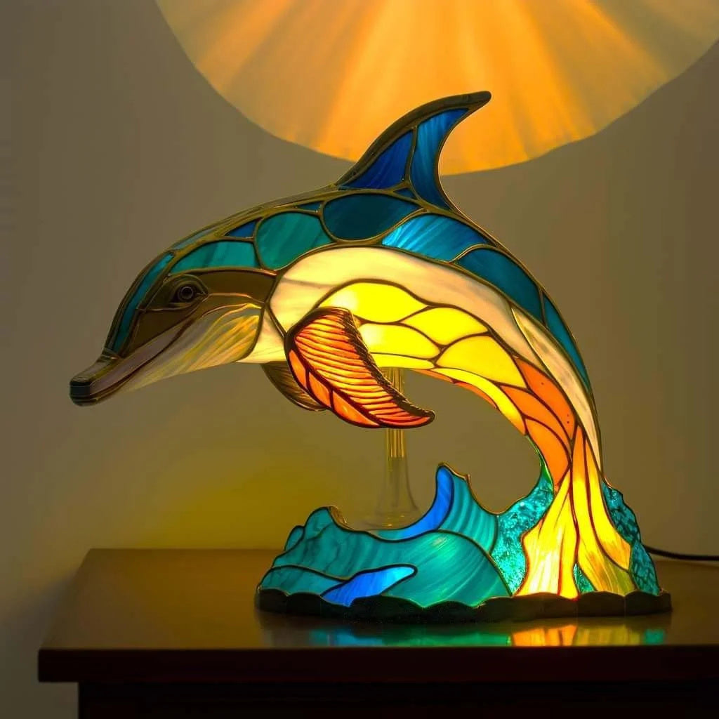 Lámpara de mesa de vidrio teñido con luz decorativa de animal
