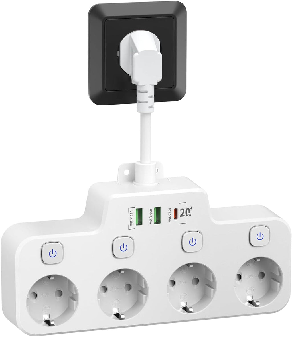 NOMOVA Wall-mounted Power Strip With Independent Switch - 2 USB A And 1 USB C