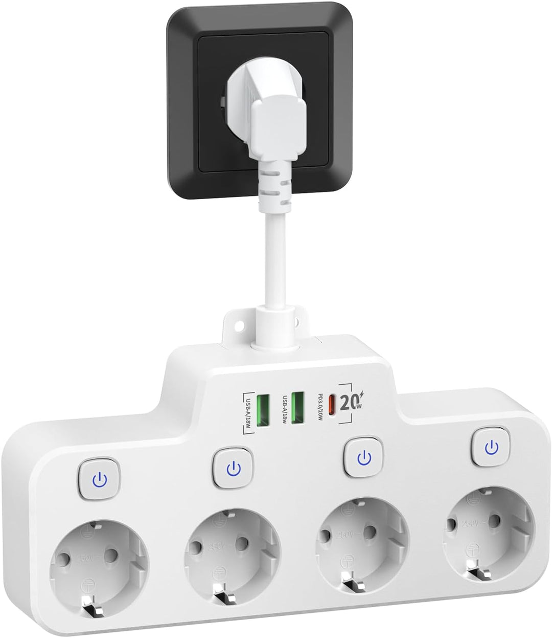 NOMOVA Wall-mounted Power Strip With Independent Switch - 2 USB A And 1 USB C