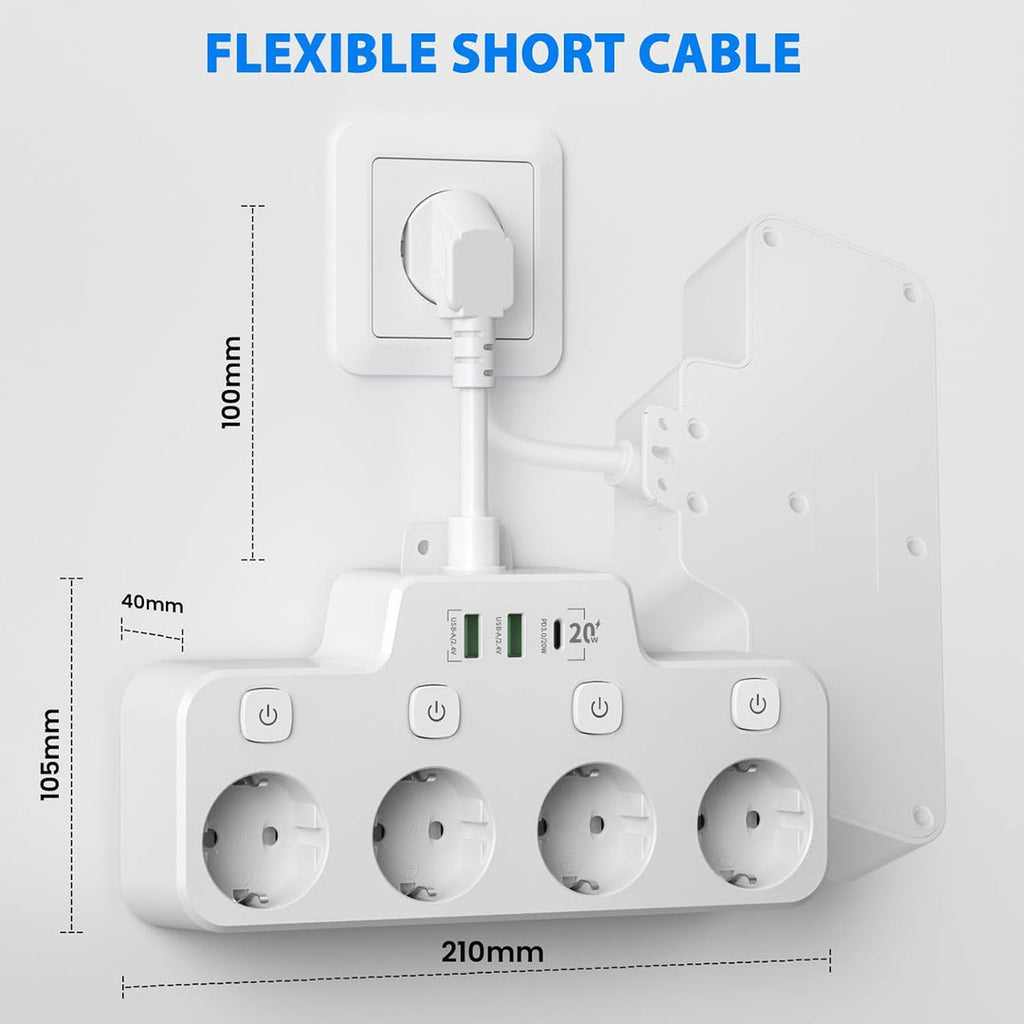 Wall-mounted Power Strip With Independent Switch - 2 USB - product detail 3