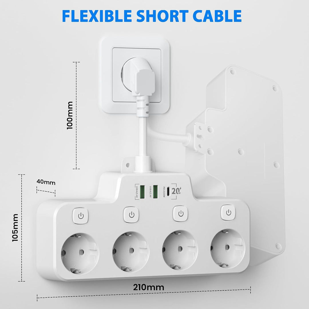 Wall-mounted Power Strip With Independent Switch - 2 USB - product detail 3