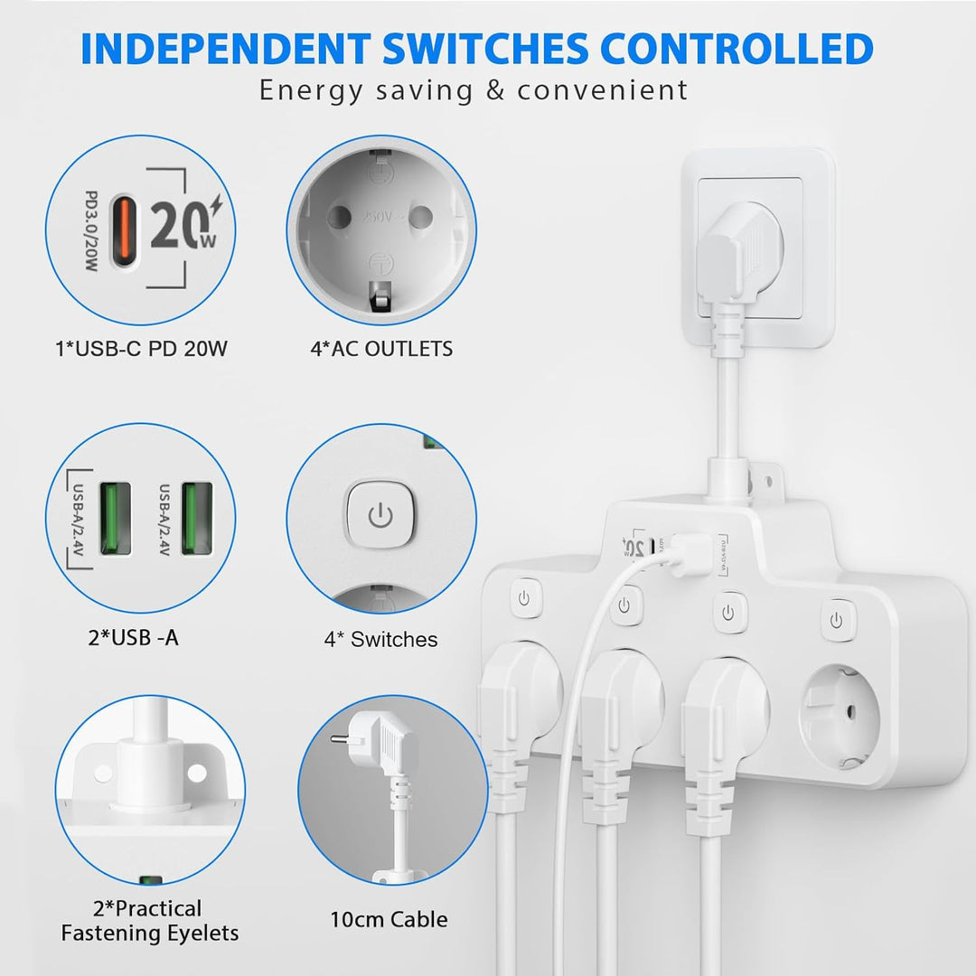Wall-mounted Power Strip With Independent Switch - 2 USB - product detail 4