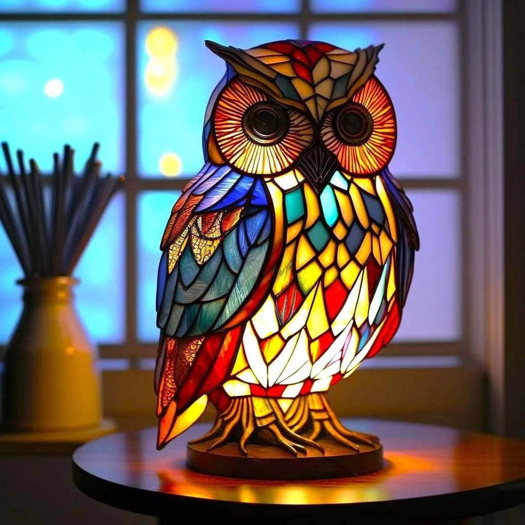 Lámpara de animal para decoración del hogar con efecto de vidrio teñido y brillo de color
