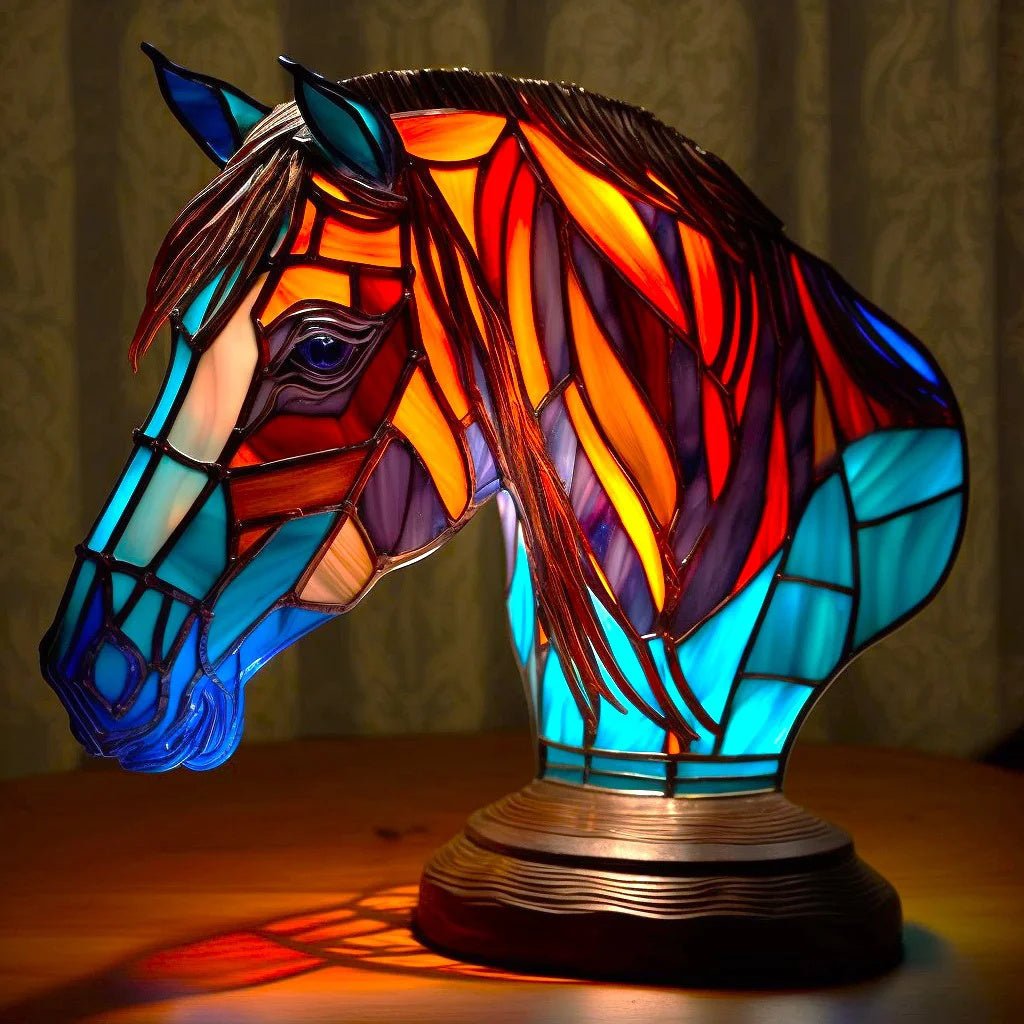 Lámpara de animal para decoración del hogar con efecto de vidrio teñido y brillo de color