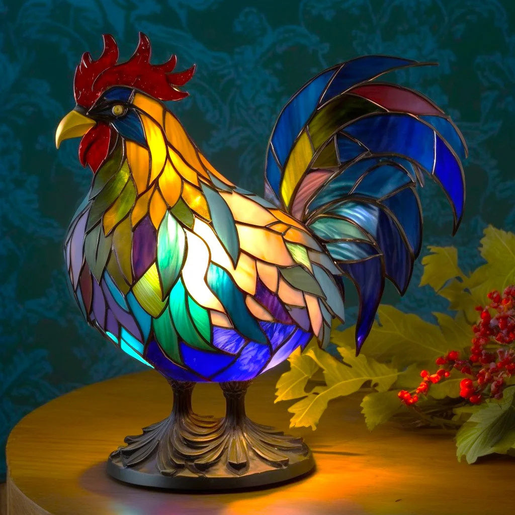 Lámpara de animal para decoración del hogar con efecto de vidrio teñido y brillo de color