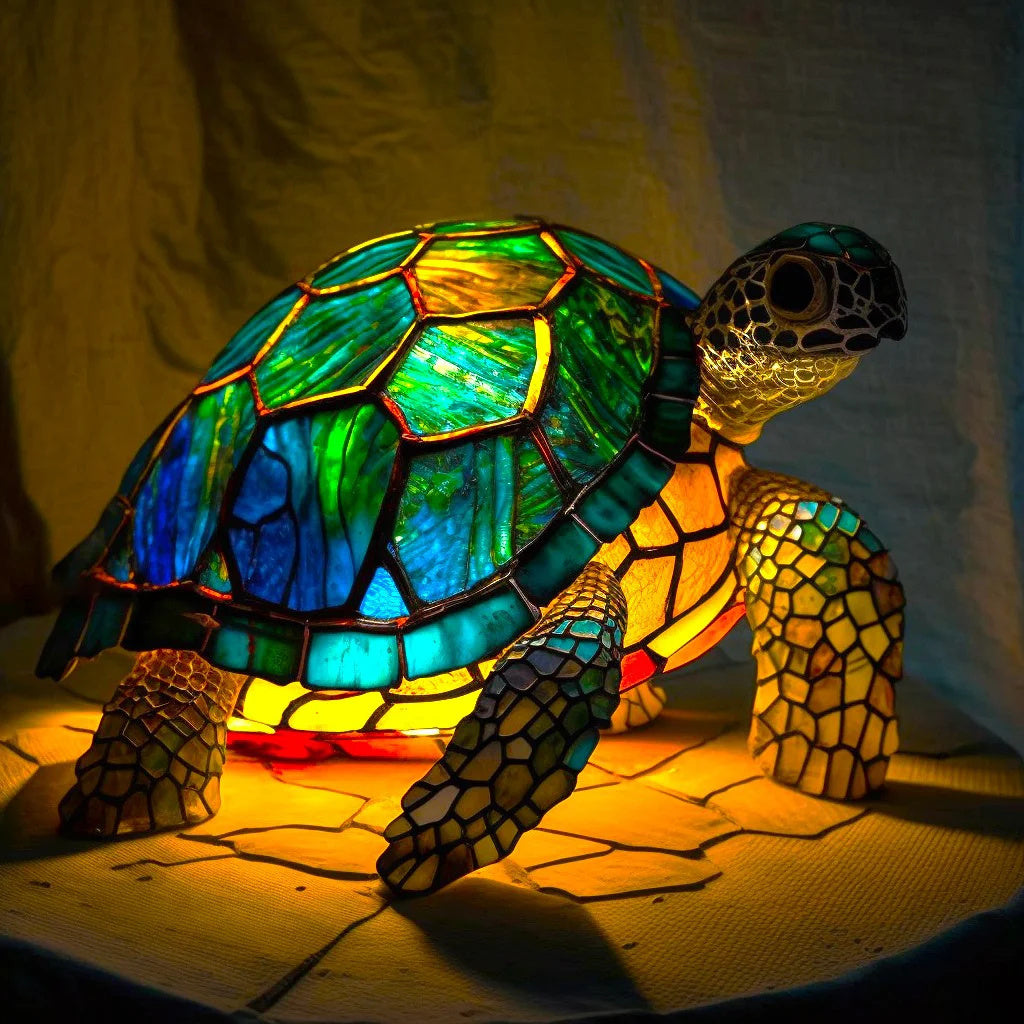Lámpara de animal para decoración del hogar con efecto de vidrio teñido y brillo de color