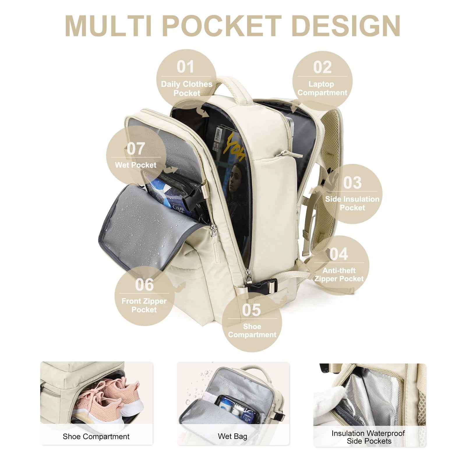 Women's large waterproof hiking backpack - product detail 2