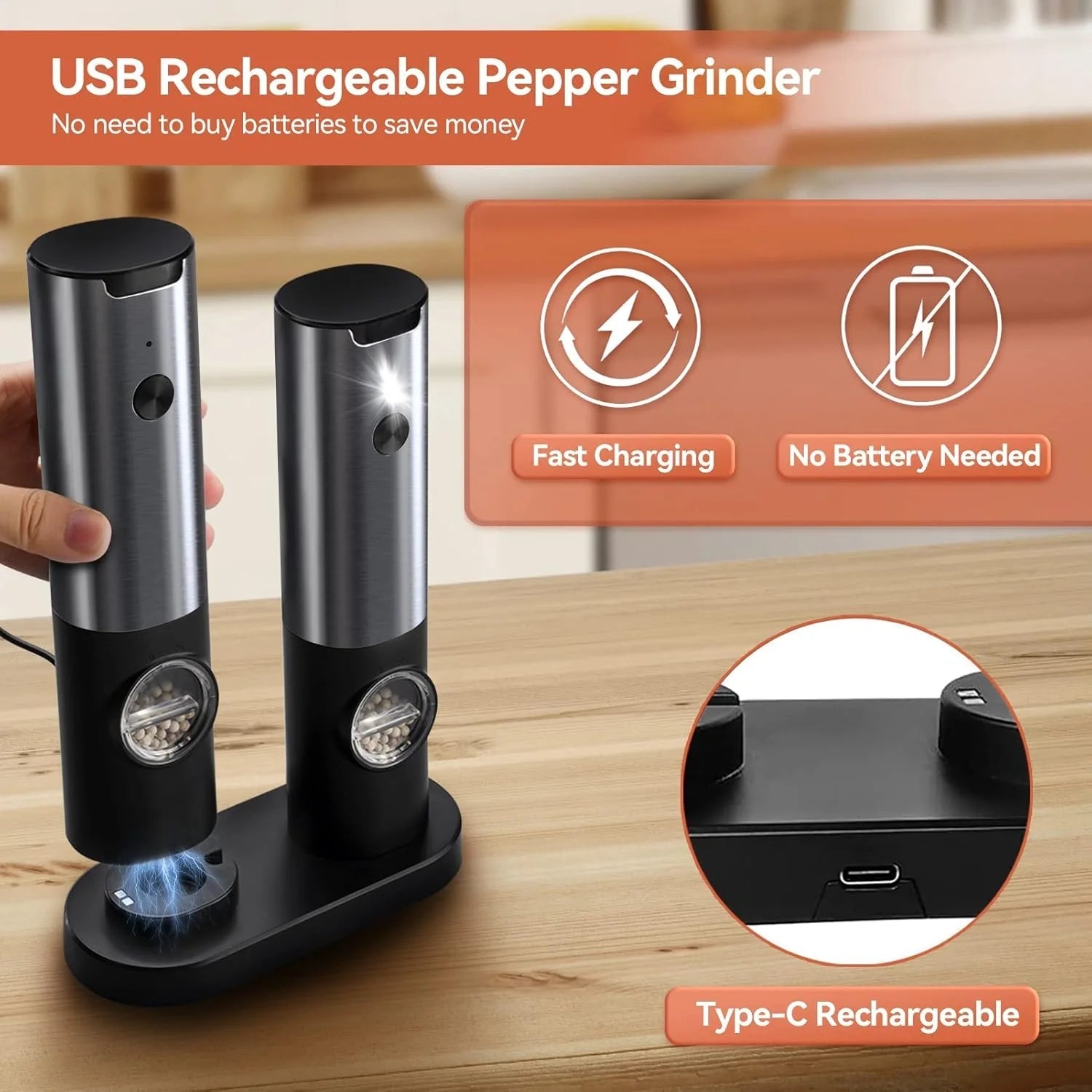 Elegant Electric Salt And Pepper Mill With Rechargeable - product detail 2